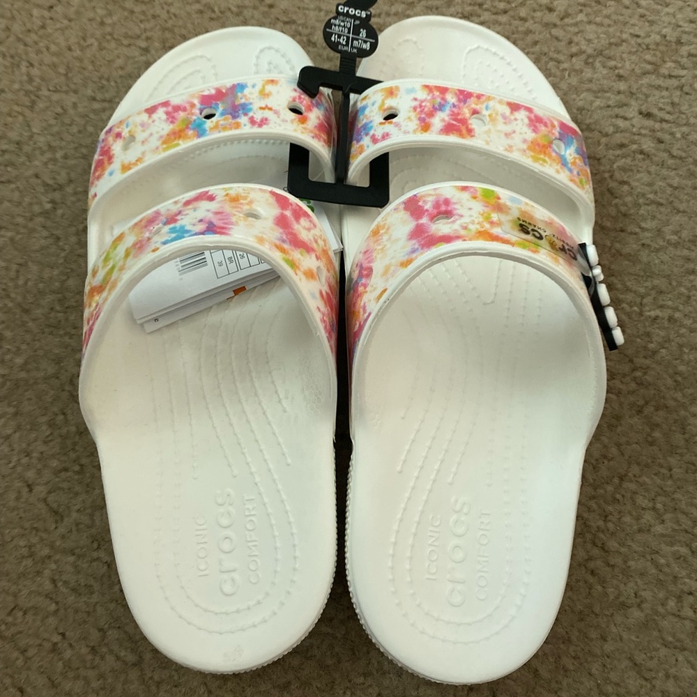 Crocs Men’s 8, Women’s 10 Slides Sandals Multicolor Tie Dye Slip On  (UNISEX)